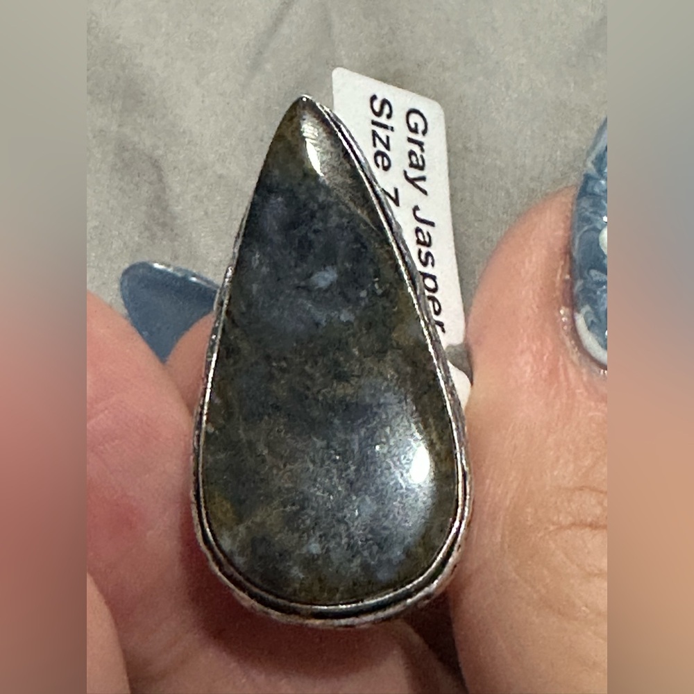 Elegant Teardrop Jasper Ring in Silver
